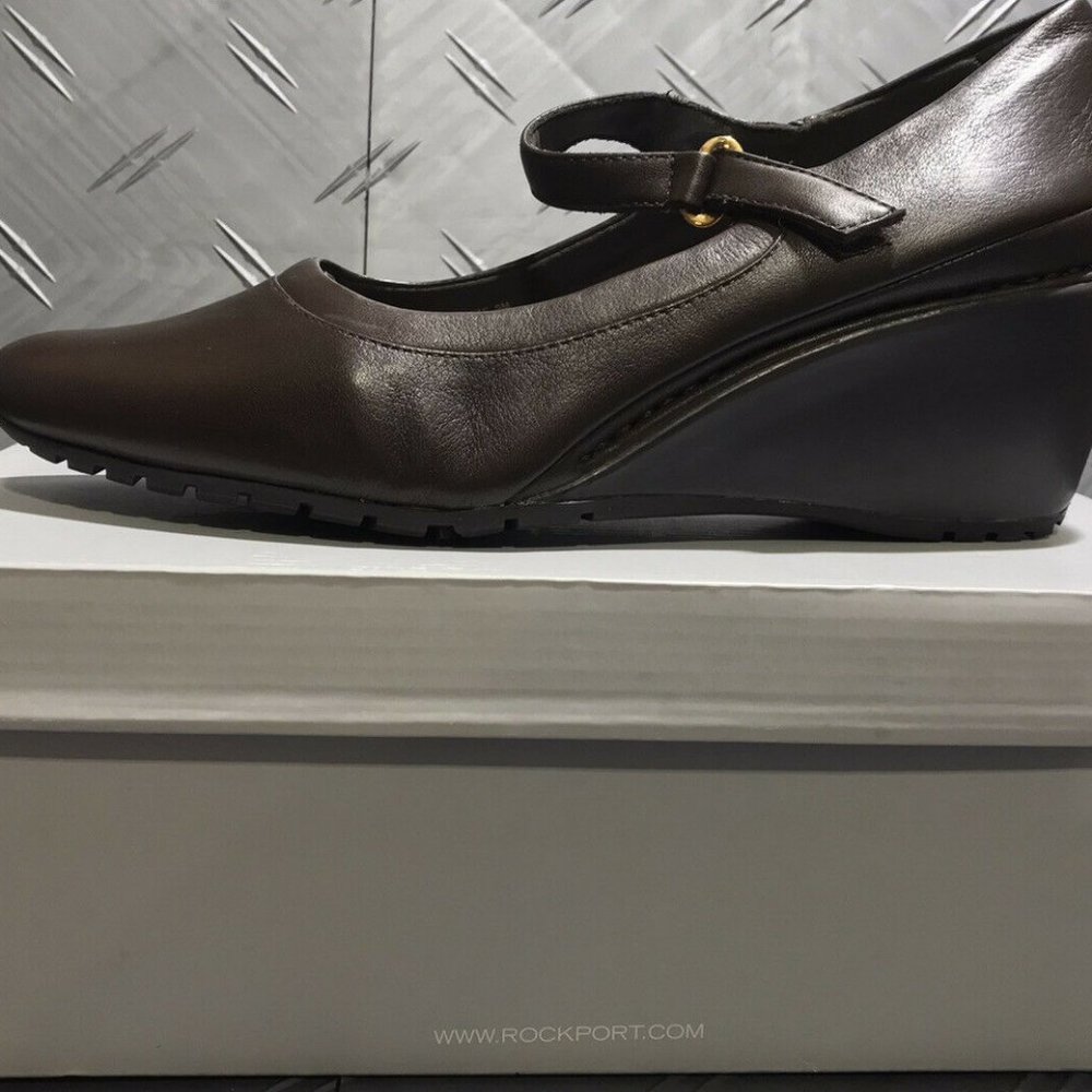NWT ROCKPORT KERWIN FONDENTE LEATHER WEDGE 9M